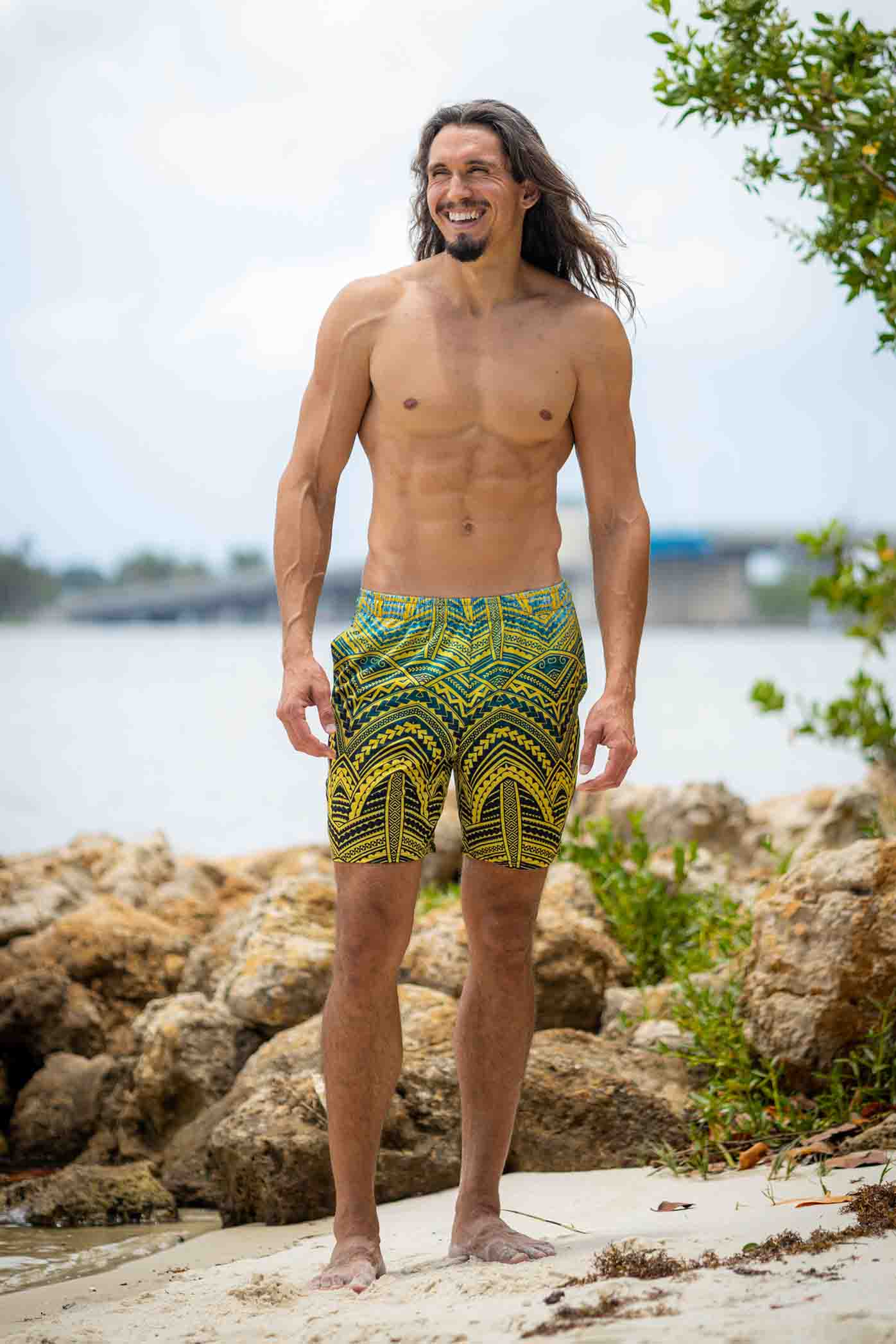 Men's Warrior Dive Shorts - Gold / Green