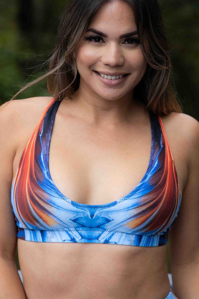 Dragon eco-bikini top blue orange spooky