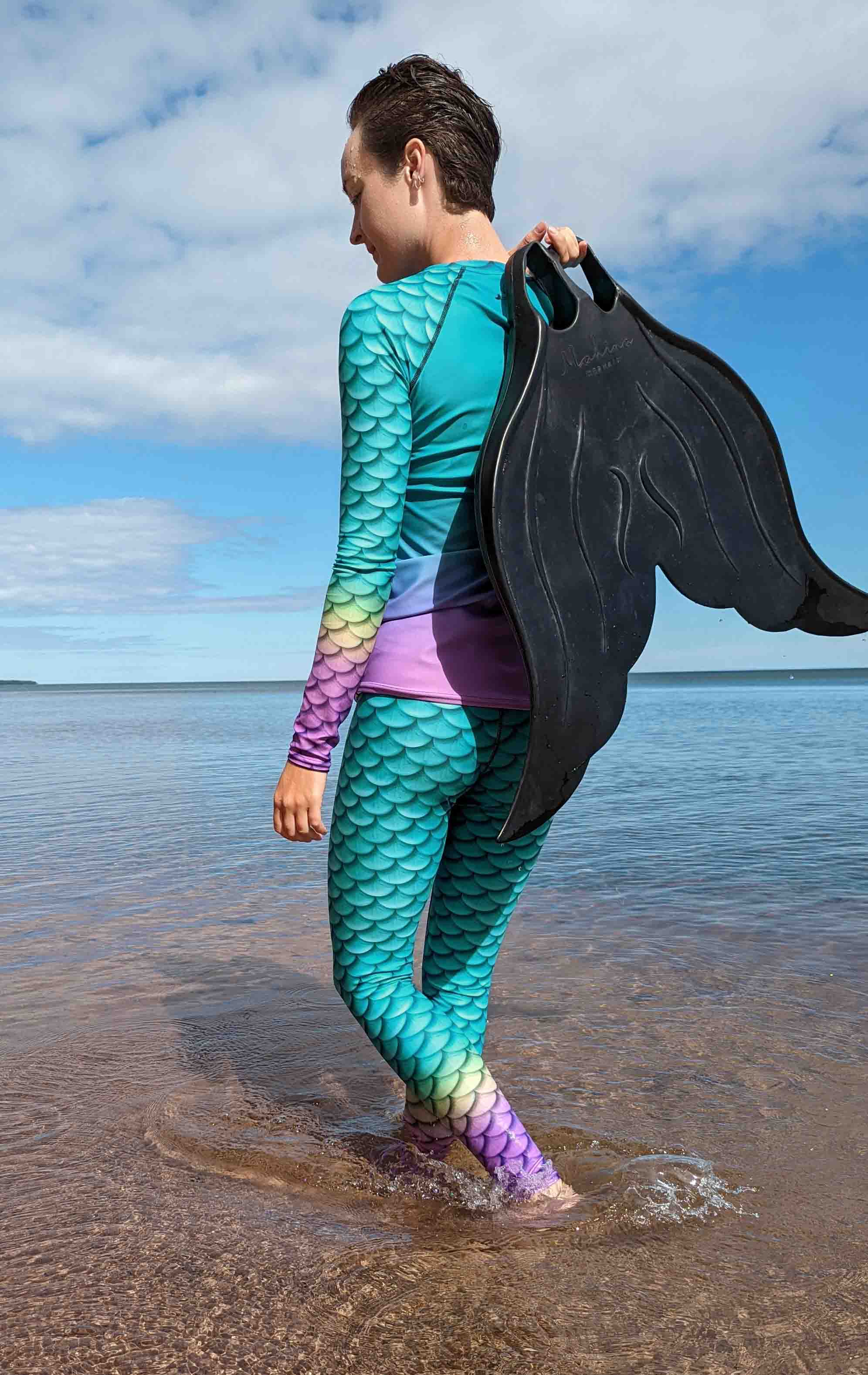 Eco Recycled Plastic UPF Swim & Yoga Leggings, Mermaid Caicos