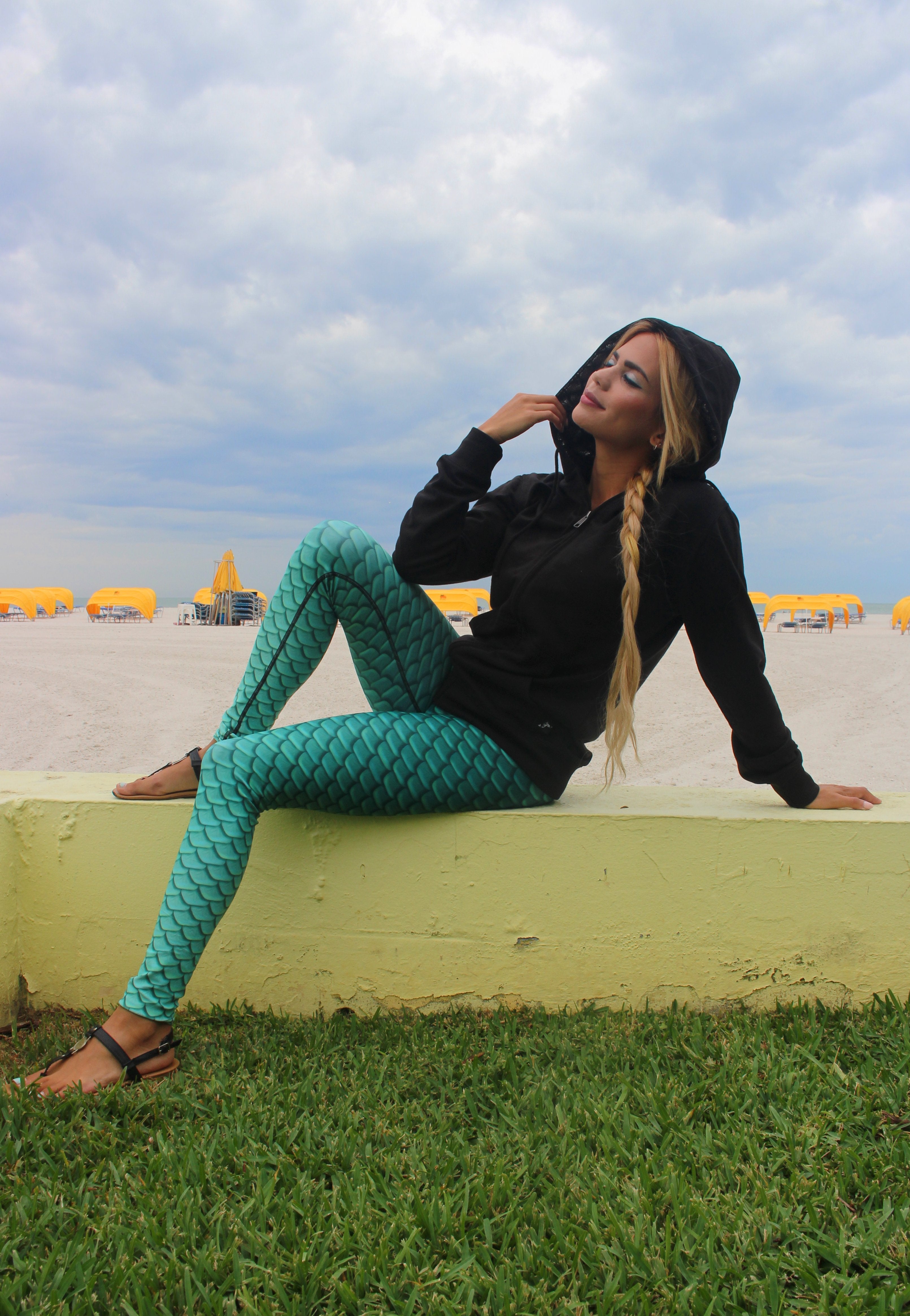 Mermaid Elle wearing Cape Cali Unisex MerHoodie in Onyx