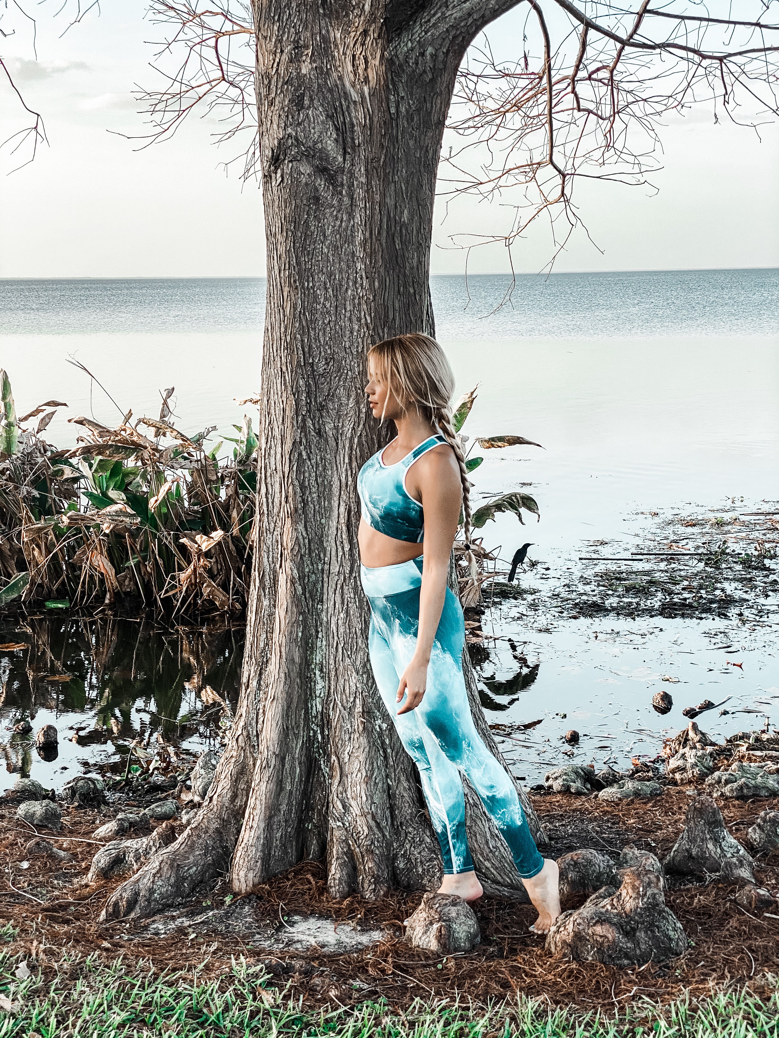 Mermaid Elle Wearing Tranquil Waters Padded Sports Bra - Cape Cali