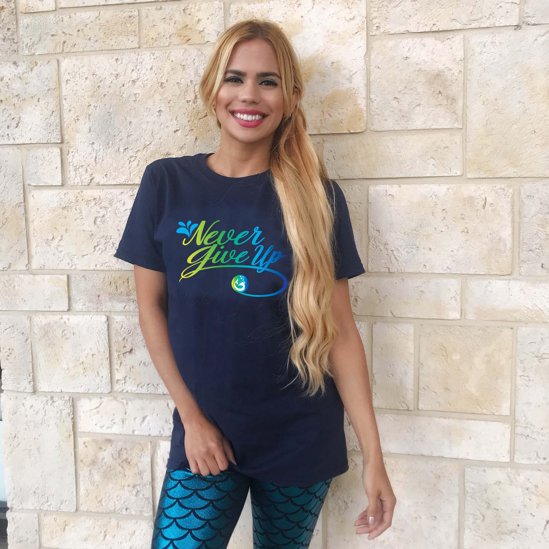 Introducing Mermaid Elle's "Never Give Up" Short-Sleeve Boyfriend Unisex T-Shirt by Cape Cali
