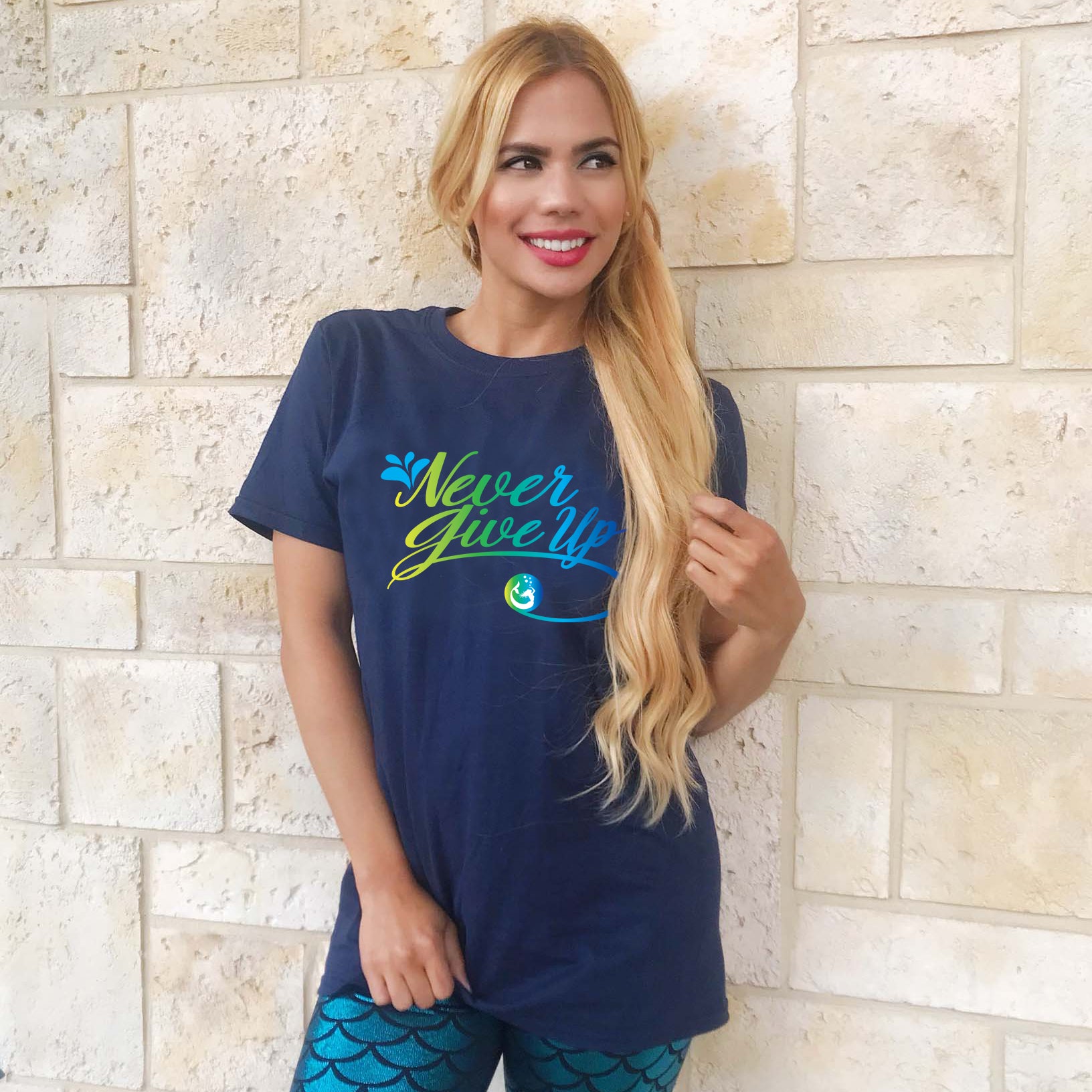 Introducing Mermaid Elle's "Never Give Up" Short-Sleeve Boyfriend Unisex T-Shirt by Cape Cali