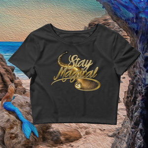 Mermaid Elle "Stay Magical" Women’s Crop Tee in Black - Cape Cali
